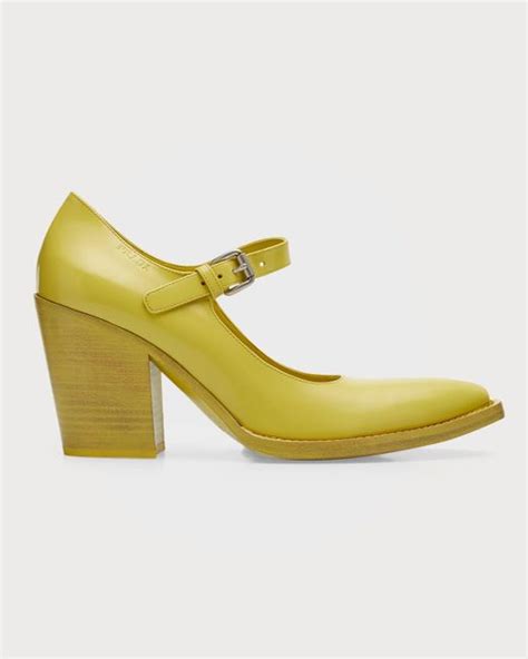 prada yellow high heels|Prada block heel bootie.